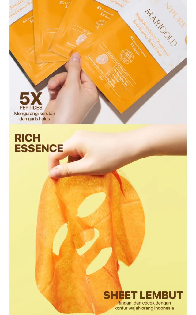 NPURE Marigold Sheet Mask Untuk Awet Muda Glowing Dan Hydrating 3 1 Scaled