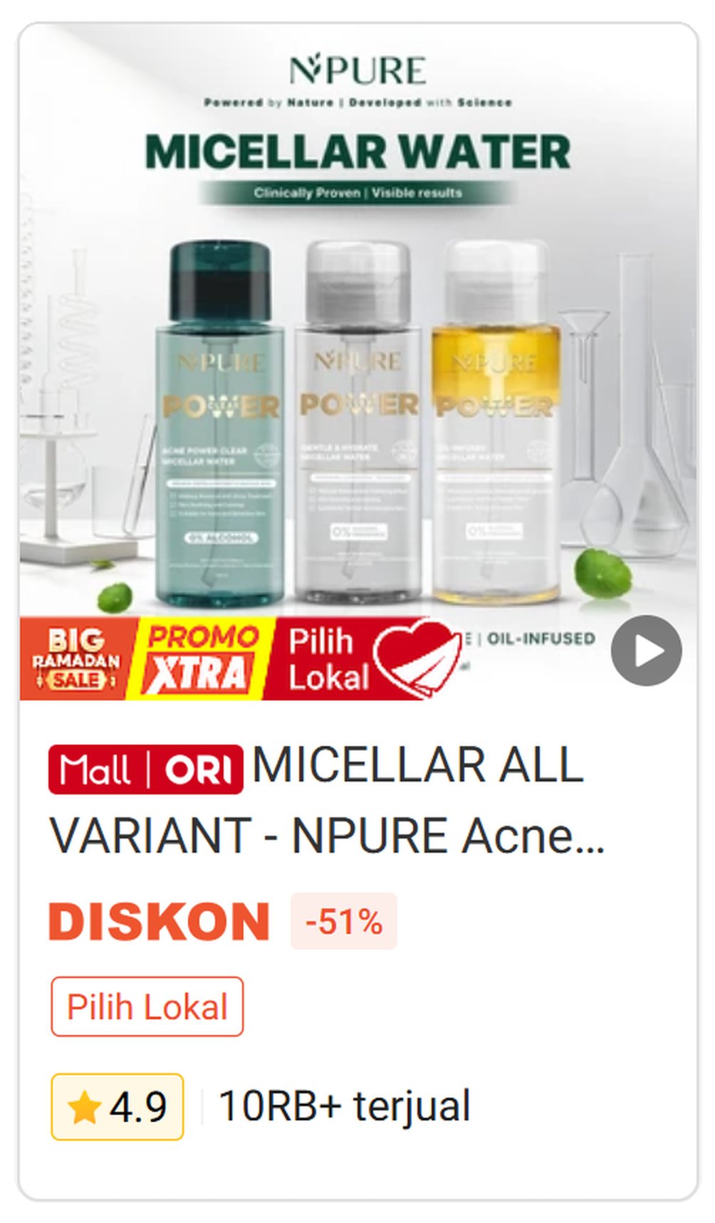 NPURE Acne Power Clear Micellar Water pembersih wajah untuk kulit berjerawat